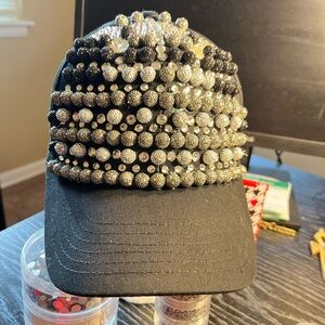 Black and Silver Beaded Cap